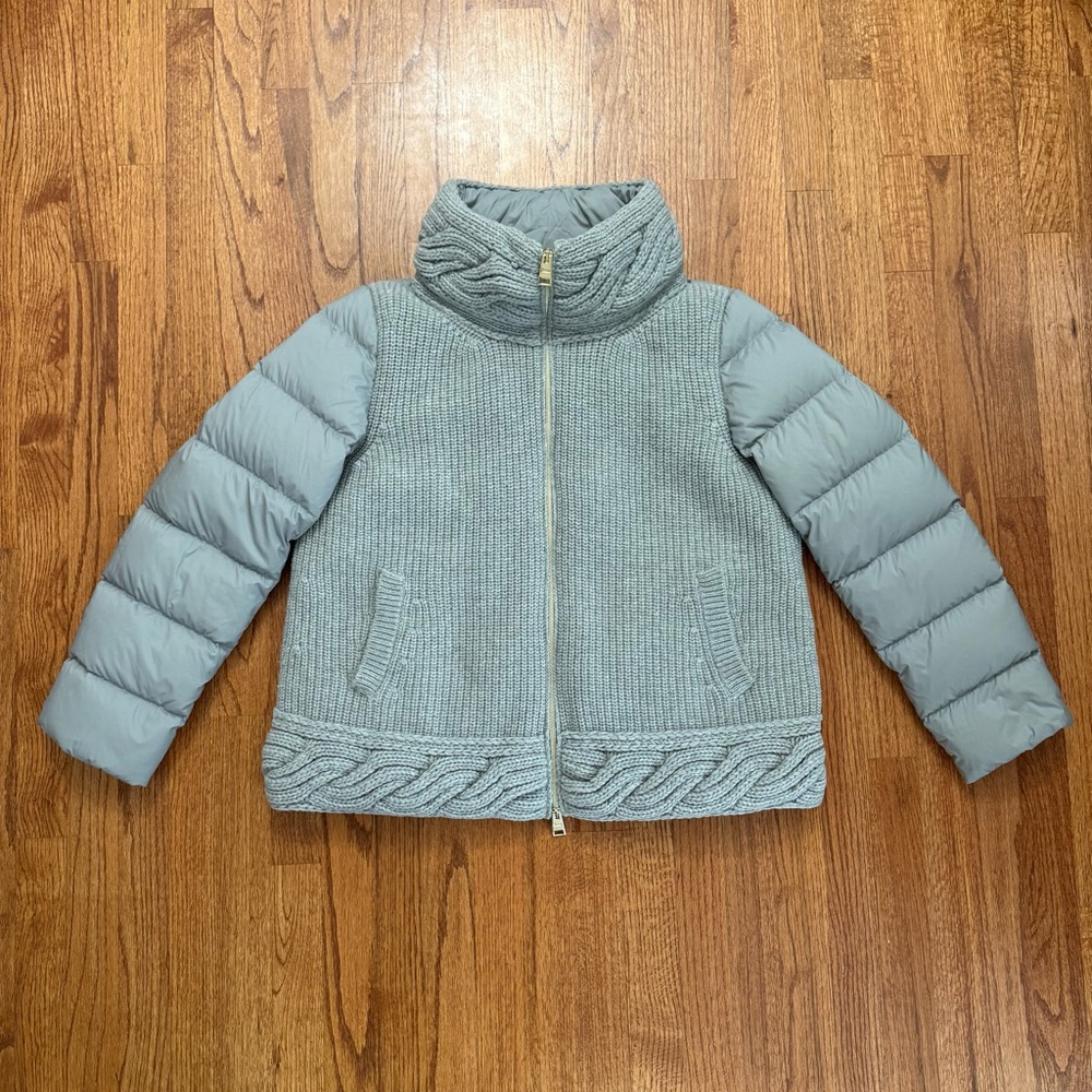 Herno gray down puffer jacket with a cable-knit collar and hem size 50
